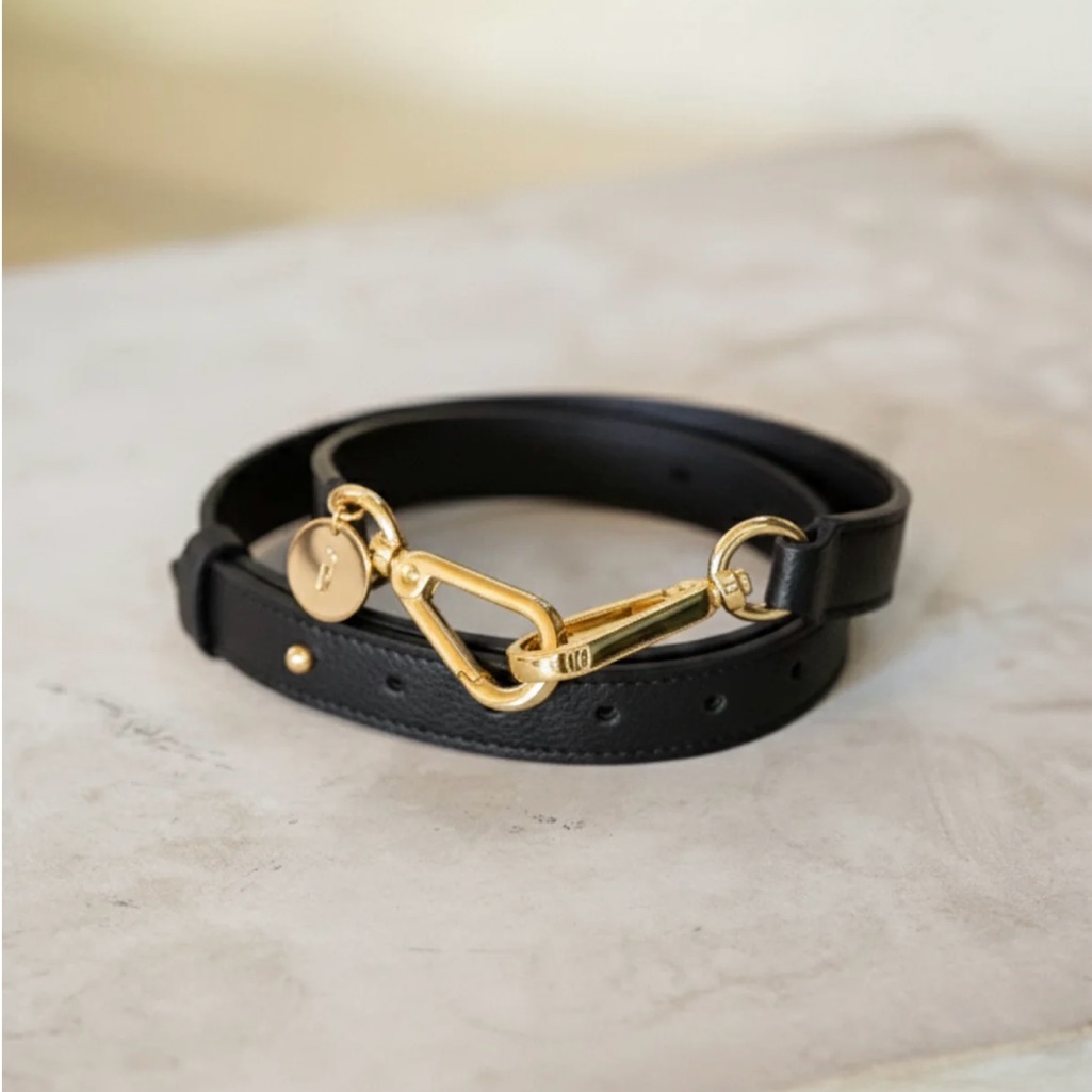 Maison Edele - Black Leather Belt With Gold Buckle